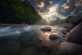 Beautiful summer landscape. Fast flowing mountain river Royalty Free Stock Photo