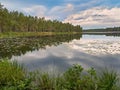 Beautiful summer landscape. Forest lake with sky reflection. Royalty Free Stock Photo