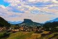 Beautiful summer landscape with green meadow, mountains and blue sky, Bismantova Rock Royalty Free Stock Photo