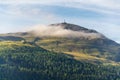 Beautiful summer landscape with Monte della Neve mountain peak over Livigno, Italy, sunrise