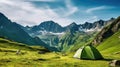 Beautiful summer landscape with mountains, with a tourist tent in the foreground on a sunny day Royalty Free Stock Photo