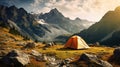 Beautiful summer landscape with mountains, with a tourist tent in the foreground on a sunny day Royalty Free Stock Photo