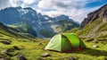 Beautiful summer landscape with mountains, with a tourist tent in the foreground on a sunny day Royalty Free Stock Photo