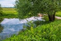 Beautiful summer landscape.Nerl river,illuminated by the setting evening sun Royalty Free Stock Photo