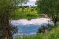 Beautiful summer landscape.Nerl river,illuminated by the setting evening sun Royalty Free Stock Photo