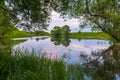 Beautiful summer landscape.Nerl river,illuminated by the setting evening sun Royalty Free Stock Photo