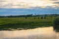 Beautiful summer landscape.Nerl river,illuminated by the setting evening sun Royalty Free Stock Photo