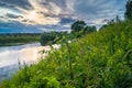 Beautiful summer landscape.Nerl river,illuminated by the setting evening sun Royalty Free Stock Photo