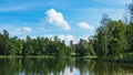 Beautiful summer landscape with a pond near the old Palace. Gatchina. Russia. Royalty Free Stock Photo