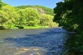 Beautiful summer landscape with river, forest, sun and blue skies. Natural colorful background. Jihlava River, Czech Republic - Royalty Free Stock Photo