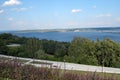 Beautiful summer landscape. River View. The long bridge over the river. Nature. Royalty Free Stock Photo