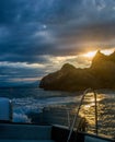 The view of the sunset from the deck of the boat