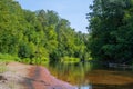 Beautiful summer landscape of the Small Cheremshan river with forest, banks, grass and current. The Ulyanovsk Royalty Free Stock Photo