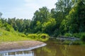 Beautiful summer landscape of the Small Cheremshan river with forest, banks, grass and current. The Ulyanovsk Royalty Free Stock Photo