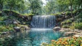 Beautiful summer landscape with the waterfallin the forest