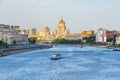 Beautiful summer Moscow landscape, view from the Berezhkovsky bridge on Moscow river Royalty Free Stock Photo