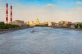 Beautiful summer Moscow landscape, view from the Berezhkovsky bridge on Moscow river Royalty Free Stock Photo