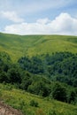 Beautiful summer mountain landscape, forest, clouds. Mount Gemba Pylypets Ukraine. Ukrainian mountains Carpathians Royalty Free Stock Photo