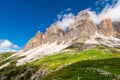 Beautiful summer mountain landscape in Italian Alps, Dolomites. Tre Cime di Lavaredo peaks in Dolomiti, Italy