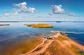 Beautiful summer scenery. Calm summer view from flying drone of Svityaz Lake Royalty Free Stock Photo