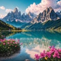 Beautiful summer scenery. Charming morning view of Fedaia lake. Stunning summer scene of Dolomiti Alps, Gran Poz