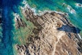 Beautiful summer seascape from air. La Pelosa is a popular beach in the island of sardinia in Italy aerial drone shot Royalty Free Stock Photo