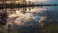 Beautiful summer sunset cloudy sky is reflecting in calm lake water. Picturesque landscape background as beauty of Royalty Free Stock Photo