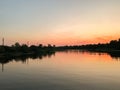 Beautiful summer sunset on the Dnipro river. Kherson, Ukraine. Landscape