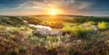 Beautiful summer sunset at the river with reflection Royalty Free Stock Photo