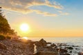 Beautiful summer sunset, shore of the great river