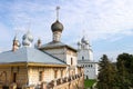 Beautiful summer view of the courtyard of famous russian landmark Rostov kremlin