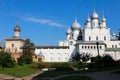 Beautiful summer view of the courtyard of famous russian landmark Rostov kremlin