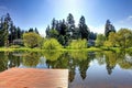 Beautiful summer view of lake from dock Royalty Free Stock Photo