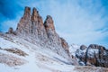 Beautiful view of the top of Vajolet Towers in Dolomites mountains Royalty Free Stock Photo