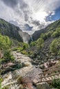 Beautiful summer view of the waterfall Njupeskar in northern Sweden Royalty Free Stock Photo