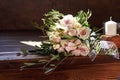 Beautiful summer wedding bouquet. Delicate bright Flowers for the bride. Preparations for wedding ceremony. Wedding Bridal bouquet