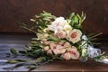 Beautiful summer wedding bouquet. Delicate bright Flowers for the bride. Preparations for wedding ceremony. Wedding Bridal bouquet