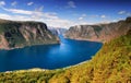 Beautiful summertime sunny panorama of Aurlandsfjord, Norway