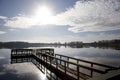 Fishing pier on a blue sky day Royalty Free Stock Photo