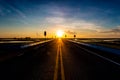 Beautiful sun rising sky with asphalt highways road