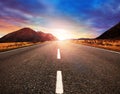 Beautiful sun rising sky with asphalt highways road in rural sce Royalty Free Stock Photo