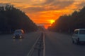 beautiful sun rising sky with asphalt highways road in rural scene Royalty Free Stock Photo