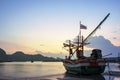 Beautiful sun rising sky and local fishery boat at klong warn be Royalty Free Stock Photo