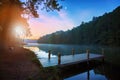 beautiful sun rising sky scenic at pang ung most popular traveling destination in mae hong son northern of thailand Royalty Free Stock Photo