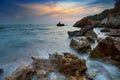 Beautiful sun set sky sea scape scene in laem chabang chonburi eastern of thailand