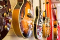 Beautiful sunburst electric guitar in the shop