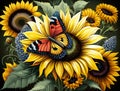 Beautiful sunflower with butterfly. Vector illustration for your design.