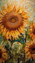 Beautiful sunflower painting, with thick paint strokes. Generative Ai