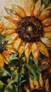 Beautiful sunflower painting, with thick paint strokes. Generative Ai