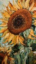 Beautiful sunflower painting, with thick paint strokes. Generative Ai